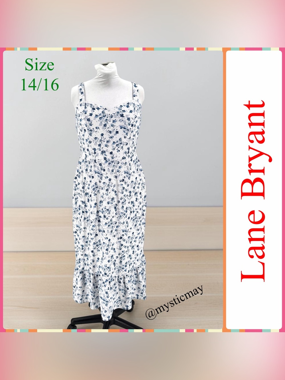 LANE BRYANT White w Blue Floral Eyelet Maxi Dress Size 14/16